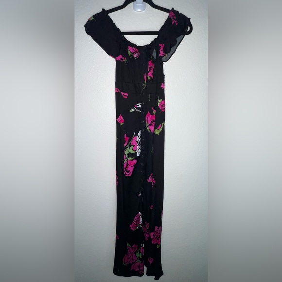 Free People Black and Pink Floral Midi Dress - Picture 7 of 13